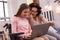 immobile girl and woman using Internet