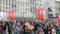 Immortal Regiment procession in Victory Day - thousands of people marching along Tverskaya Street toward the Red Square with flags