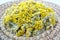 Immortelle flowers picked from garden, Helichrysum arenarium background