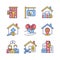Immovable property purchasing RGB color icons set