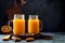 Immune boosting, anti inflammatory smoothie with orange, pineapple, turmeric. Detox morning juice drink