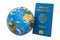 Immune passport with Earth Globe, 3D rendering