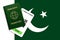 Immunity passport and test result for COVID-19 on flag of Pakistan