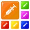 Immunization syringe icons set vector color