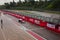 Imola, Italy 28 April 2019: vintage formula cars are leaving the pitlane during a rainy day