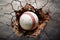 Impactful baseball scene Ball smashing through a wall with cracks