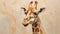 Impasto Minimalistic Zen Painting Of Giraffe On Soft Beige Background