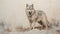 Impasto Minimalistic Zen Painting Of Gray Wolf On Beige Background