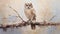 Impasto Minimalistic Zen Painting Of Owl On Soft Beige Background