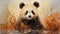 Impasto Minimalistic Zen Painting Of Panda In Brown Grass