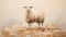Impasto Minimalistic Zen Painting Of Sheep On Soft Beige Background