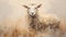 Impasto Minimalistic Zen Painting Of Sheep On Soft Beige Background