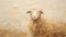 Impasto Minimalistic Zen Painting Of Sheep On Soft Beige Background