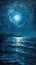 Impasto, starry sky and sea, a singular of texture and depth, capturing the ethereal beauty and mystique of celestial