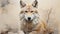 Impasto Wolf Paintings: Beige And Amber Minimalistic Wallpapers