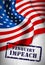 Impeachment stamp on american flag background. Vector