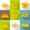 Imperial crown icon set, flat style
