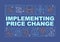 Implementing price change word concepts dark blue banner
