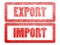 Import export paid red text sign label stamp texture on isolated white paper background.