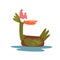 Important Self Confident Male Mallard Duck, Comical Bird Cartoon Character Swimming in Water Vector Illustration