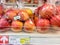 Imported apples on shelves for sell in Thai baht price