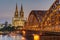 The imposing cathedral of Cologne at dusk