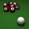 Impossible billiards game showing seven balls with
