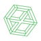 Impossible optical illusion shapes. Logo. Optical art object. Impossible green figure. Line art. Unreal geometric objects.