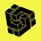Impossible shapes. Optical illusion figure. Abstract eternal geometric object. Impossible geometry symbol on a yellow background.