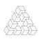 Impossible triangle. 3D cubes arranged as geometric optical illusion. Reutersvard traingle. White vector illustration