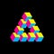 Impossible triangle in CMYK colors. Cubes arranged as geometric optical illusion. Reutersvard traingle. Vectori
