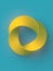 Impossible yellow circle shape on blue background. Optical illusion. 3d rendering digital illustration