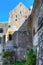 The impregnable medieval walls of Mont Saint Michel Abbey, France