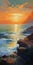 Impressionism Art: Richard\\\'s Side View On Cliff With Sunrise And Roaring Ocean