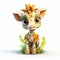 Impressionist 3d Giraffe Cartoon Baby: Uhd Image For 2d Game Art