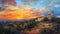 impressionist oil painting, beautiful, dramatic, Puglia Sunset in Italy during Summertime