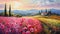 Impressionist Oil Painting Of Tuscan Poppies In Lush Landscape