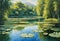 An impressionist painting of a lily pond.