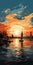 Impressionist Sailboat In Boston Harbor At Sunset