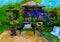 Impressionist style colour sketch of a design for a country garden