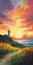 Impressionist-style Painting Of Plains Sunset With Lighthouse