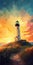 Impressionist-style Painting Of Plains Sunset With Lighthouse