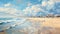 Impressionistic Oil Illustration Of Beach With Realistic Color Palette