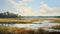 Impressionistic Oil Painting Of Marsh And Sky