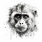 Impressionistic Realistic Blackwork Style of an Asian Monkey on White Background for Posters and Web.