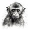 Impressionistic Realistic Blackwork Style of a Cute Monkey on White Background for Invitations and Posters.