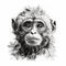 Impressionistic Realistic Monkey in Traditional Blackwork Style on White Background for Posters and Web.