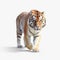 Impressive 3d Tiger Walking On White Background - Hyper-realistic Uhd Image