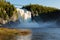 The impressive 83-metre-high Montmorency Falls seen during an early spring morning