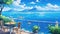 an impressive amazing anime landscape artwork of ocean scenery, ai generated image